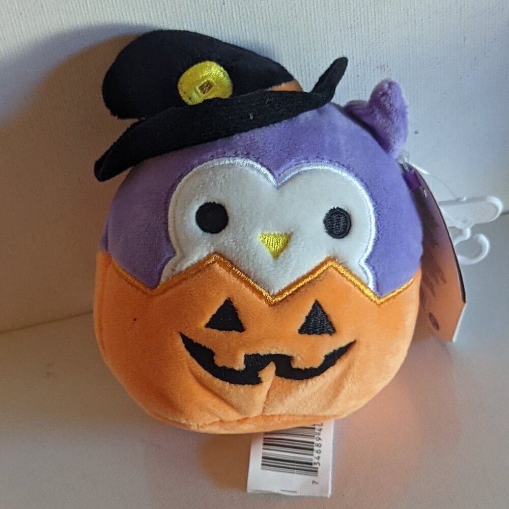 NWT 4" Holly Purple Owl Witch Hat Pumpkin Squishmallows Halloween Goth Costume